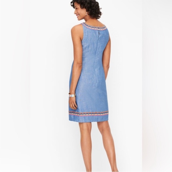 Talbots linen scallop detail shift dress, embroidered chambray - Picture 3 of 10